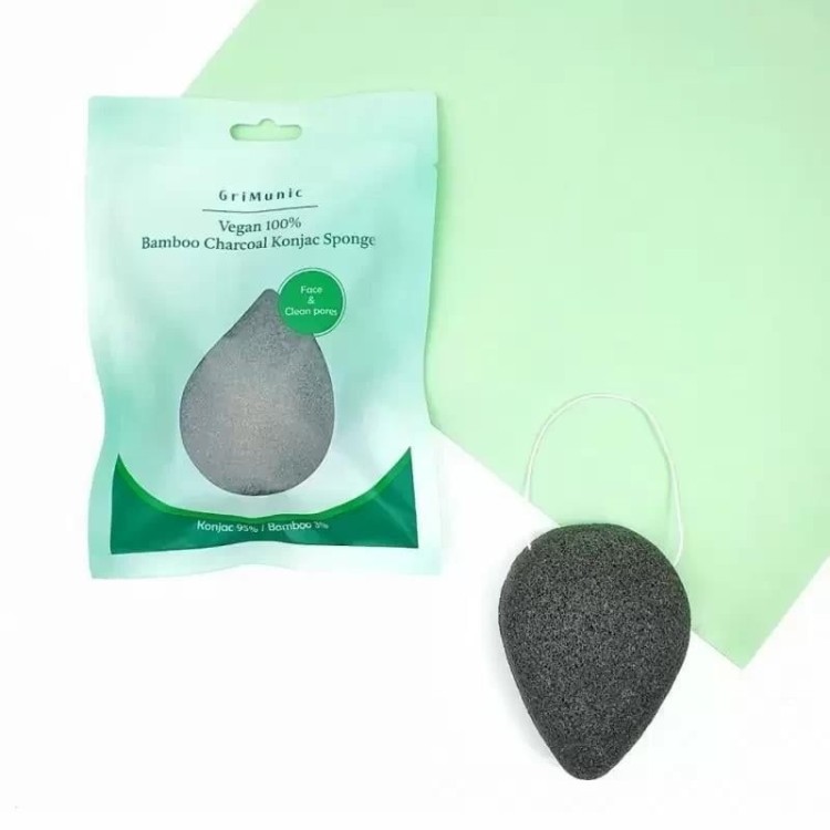 GriMunic კონჯაკის ღრუბელი ნახშირით Bamboo Charcoal Konjac Sponge