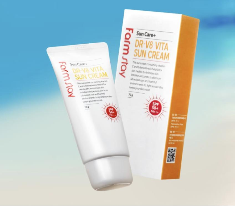 FarmStay DR-V8 Vita Sun Cream SPF 50+ PA+++ Солнцезащитный крем для лица с витаминным комплекс