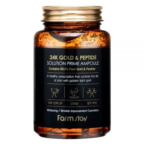 FARMSTAY სახის შრატი ოქროთი და პეპტიდებით 24K GOLD and PEPTIDE 250 მლ