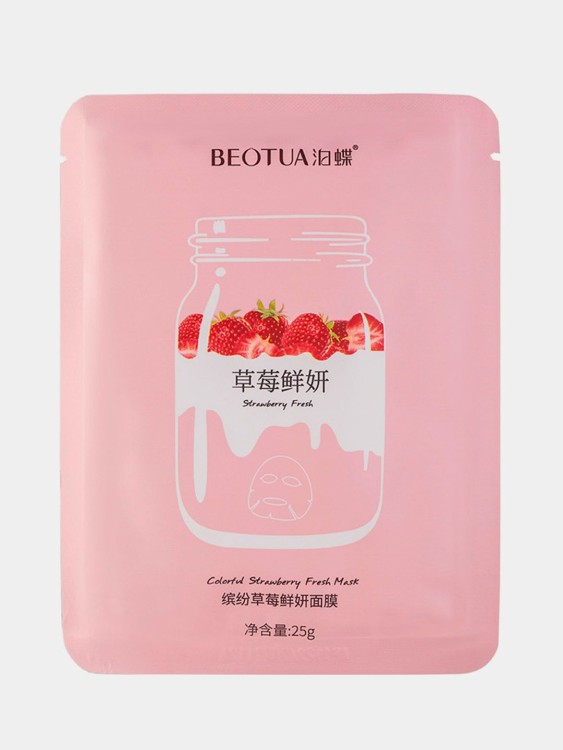 Beotua Fabric Face Mask with strawberry extract Colorful Strawberry Fresh Mask, 25g